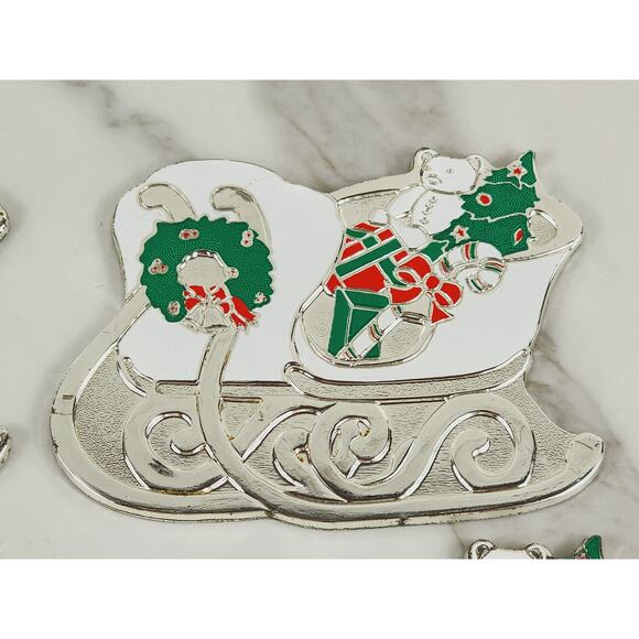 Oneida Rogers Sleigh Coaster 4 1/4" Christmas Holiday 1988 Japan x5 Silverplate - Picture 3 of 13